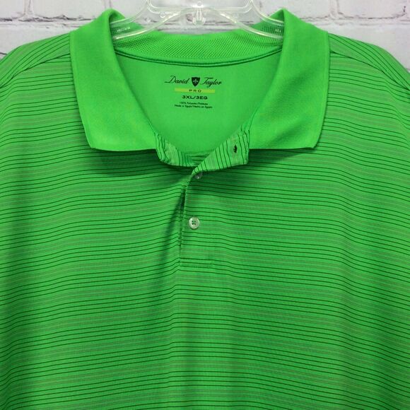 David Taylor Pro Golf Polo Men's Big & Tall Size 3XL Athleisure Green Striped - Picture 3 of 8